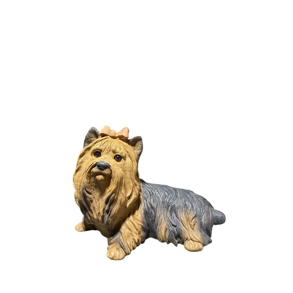 Vintage 1995 Yorkshire Terrier Homco Resin Dog Figurine Yorkie With Pink Bow